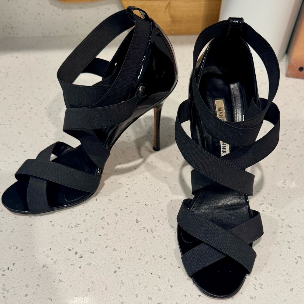 Manolo Blahnik Black Strappy Stilettos